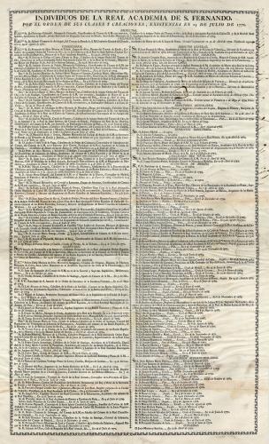 INDIVIDUOS DE LA REAL ACADEMIA DE S. FERNANDO, POR EL ORDEN DE SUS CLASES Y CREACIONES, EXISTENTES EN 25 DE JULIO DE 1772