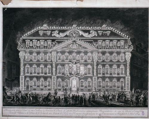 Illumination faite à l'hotel de son Excellence Monsieur le Baron de Zettwitz Ambassadeur ... a la Diete de l'Election de sa Majesté le Roy des Romains Joseph II. le jour de son Couronnement a Francfort le 3. Avril 1764