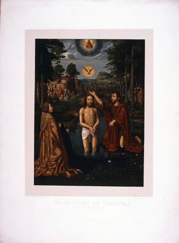 LE BAPTÊME DU CHRIST : Peint par hans Memling, 1485. Appartenant à l'Académie à l'Académie de Bruges 