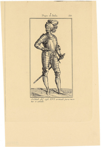 Soldado del siglo XVI armado para montar a caballo