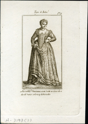La Nobles Venecianas, usan vestir en Casa de seda de varios colores, y de brocados.