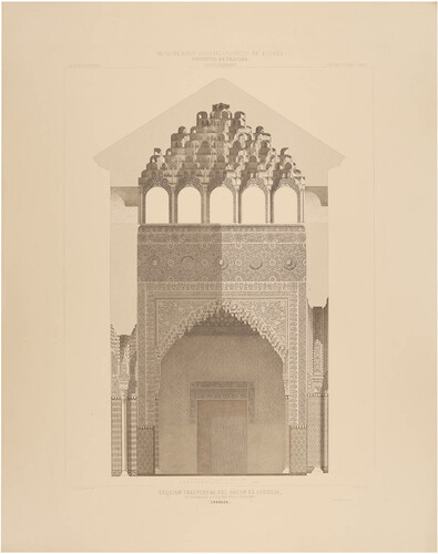 Granada.  Sección transversal de la Sala de Justicia, en los Reales Alcázares de la Alhambra