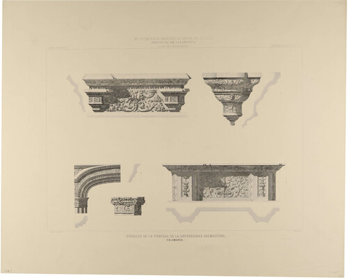 Salamanca. Detalles de la portada de la Universidad salmantina