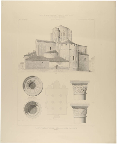 Zamora. Toro. Planta, vista exterior y detalles de la Colegiata 