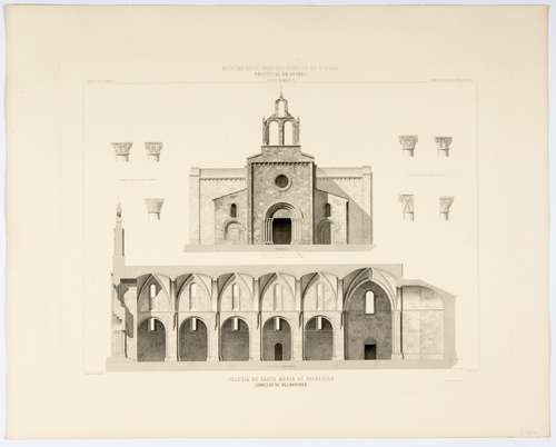 Oviedo. Villaviciosa. Sección transversal y ventanas de la Iglesia de San Salvador de Valdediós