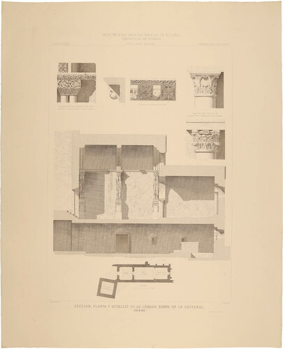 Oviedo. Sección, planta y detalles de la Cámara Santa en la Catedral