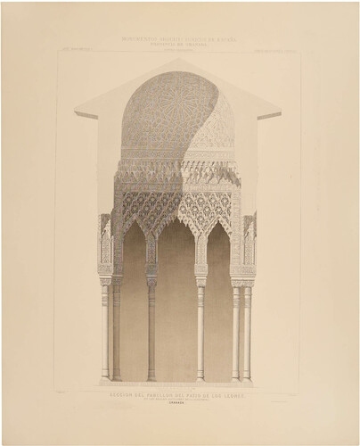 Granada. Sección del pabellón del Patio de los Leones, en los Reales Alcázares de la Alhambra