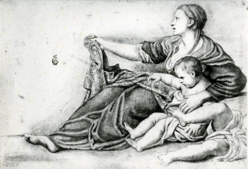 Estudio de mujer sentada con dos niños (Felipe de Castro, copia de Domenichino)