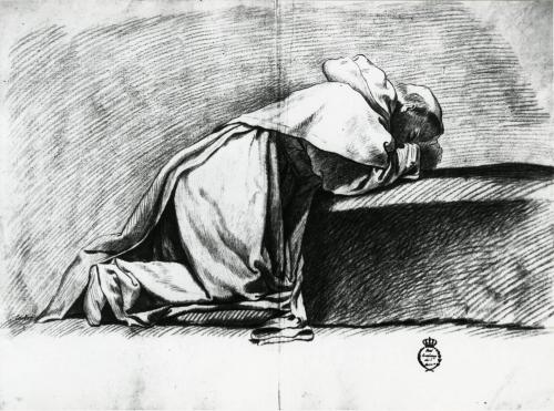 Estudio de monje postrado sobre un escalón (Felipe de Castro)