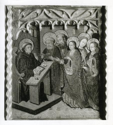 La Virgen Maria y los santos Pedro, Pablo, Juan Evangelista y Catalina de Alejandría se aparecen a San Martín (Maestro de Riglos)