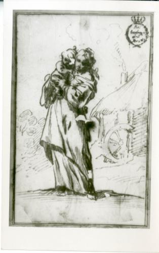 Estudio de mujer de pie de frente con un niño en brazos (Antonio del Castillo y Saavedra)