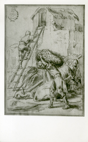 Escena campesina con un hombre cargando un fardo (Antonio del Castillo)