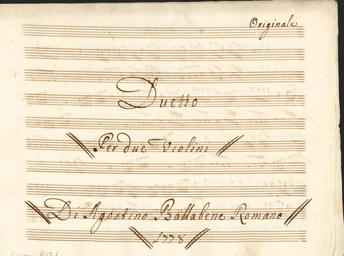 Duetto per due violini [Música manuscrita] / di Agostino Ballabene Romano.