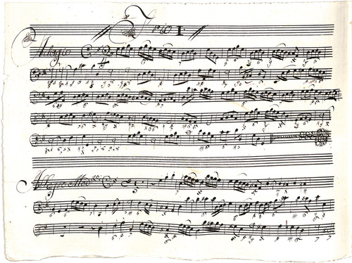 Sei sonate a trei [Música manuscrita] : flauto traverso, violino e violoncello o cimbalo / di Cristiano Giuseppe Lidarti.