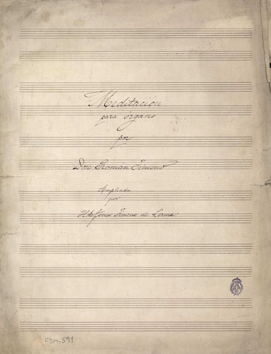 Meditación para órgano [Música manuscrita] / por Román Jimeno ; ampliada por Ildefonso Jimeno de Lerma.