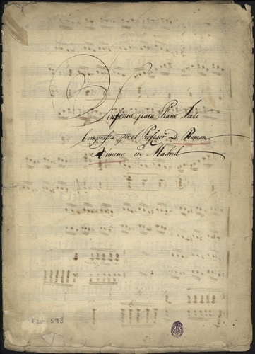 Sinfonía para piano forte [Música manuscrita] / compuesta por Román Ximeno [sic]. Sinfonía en la ópera La esposa fidele / de Paccini.