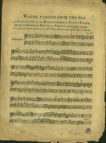 Water parted from the sea with variations for the harpsichord or the piano forte, also for german flute or violin / by Theodor Smith.