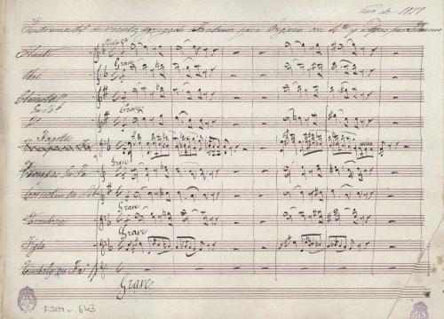 Fantasía para órgano obligado con cuarteto y arpas [Música manuscrita] : [(y agregado de orquesta) escrita sobre motivos de autores célebres] / por I.J.