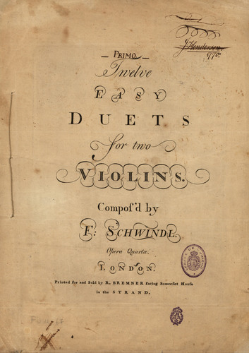 Twelve easy duets for two violins, op. 4 / compos'd by F. Schwindl.