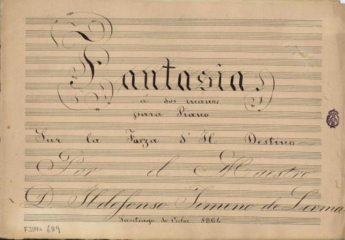 Fantasía a dos manos para piano sur La forza d'il [sic] destino [Música manuscrita] / por Ildefonso Jimeno de Lerma.