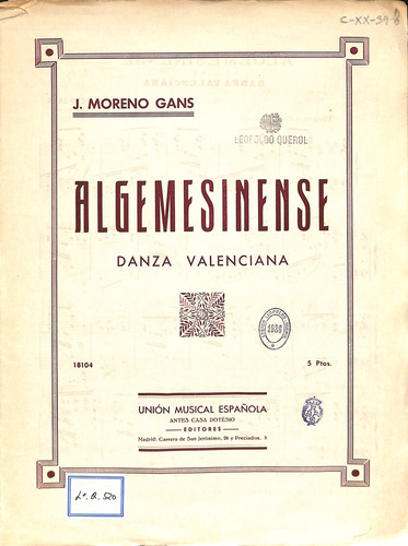 Algemesinense : danza valenciana / J. Moreno Gans ; digitac. de L. Querol.