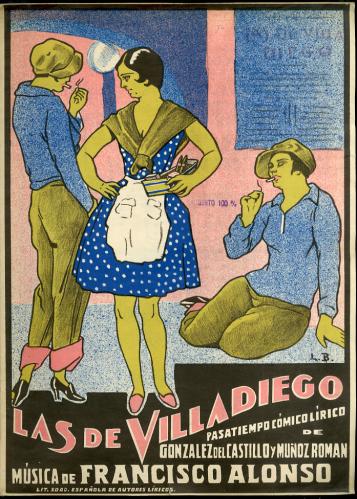 Las de Villadiego : pasatiempo cómico-lírico en dos actos / música del Mtro. Francisco Alonso ; libro de Glez. del Castillo y Muñoz Román.