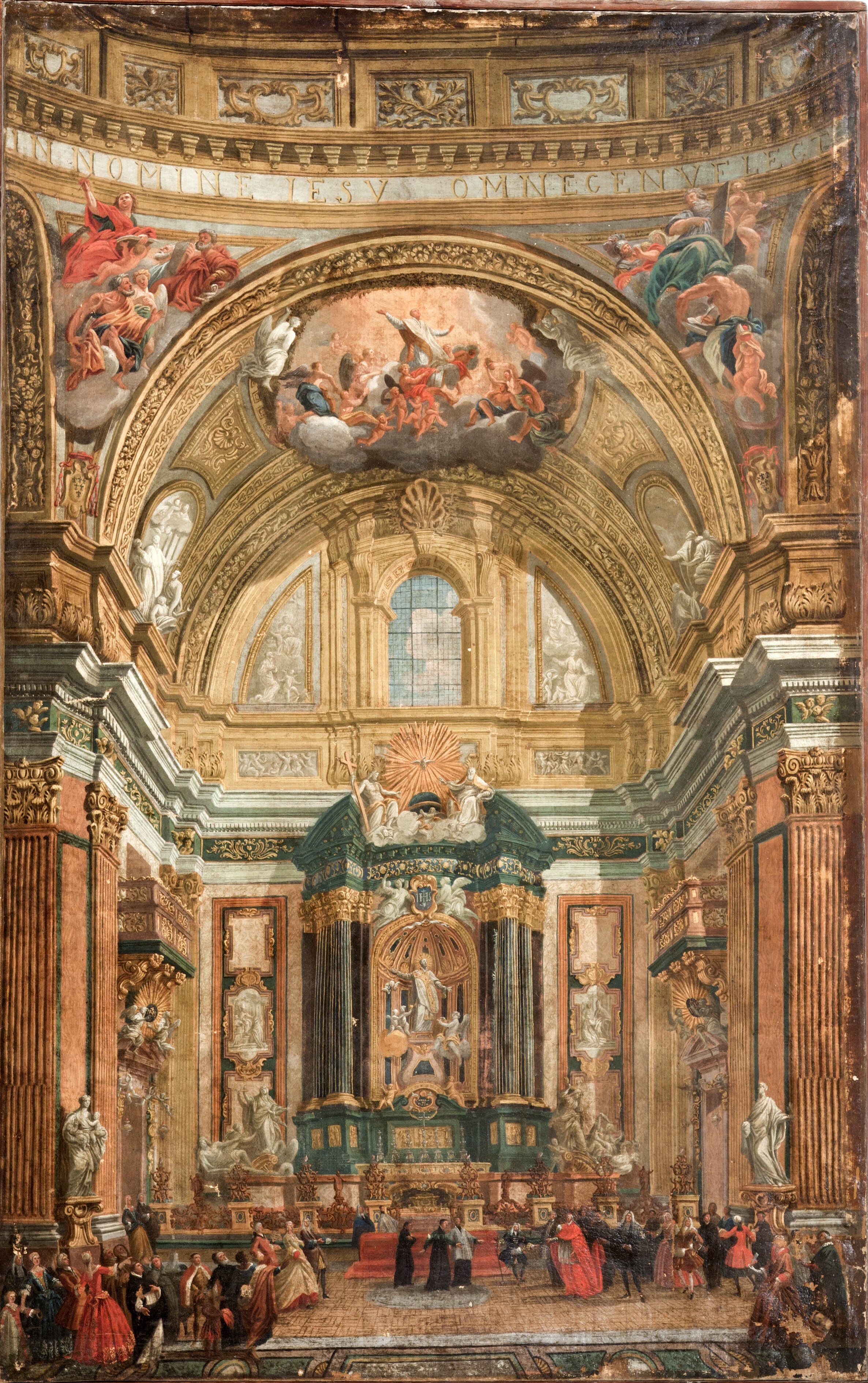 Anónimo italiano - Presentación al público en 1698 de la capilla y el altar  de San Ignacio de Loyola, obra de Andrea Pozzo, en el crucero de la Iglesia  de “El Gesú”