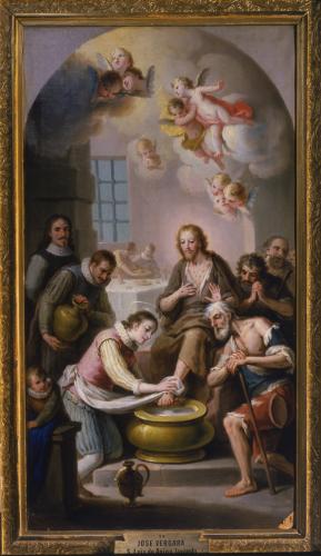 San Luis de Anjou lavando los pies a un mendigo