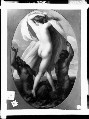 Venus Calipigia sostenida por dos sátiros
