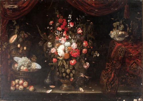 Bodegón de flores y frutas