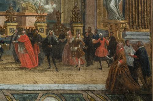 Presentación al público en 1698 de la capilla y el altar de San Ignacio de Loyola, obra de Andrea Pozzo, en el crucero de la Iglesia de “El Gesú” de Roma.