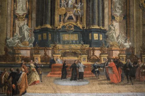 Presentación al público en 1698 de la capilla y el altar de San Ignacio de Loyola, obra de Andrea Pozzo, en el crucero de la Iglesia de El Gesú de Roma.