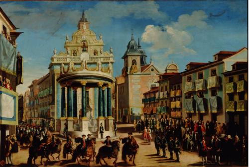 Ornato de La Puerta del  Sol con motivo de la entrada en Madrid de Carlos III