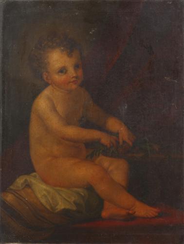 Niño Jesús sentado, con frutos en las manos